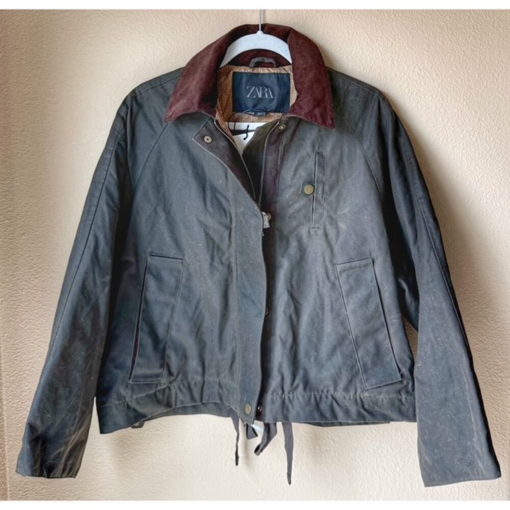 ZARA Brown Waxed Jacket NWT | Utility Coat $129 Retail Contrast Collar